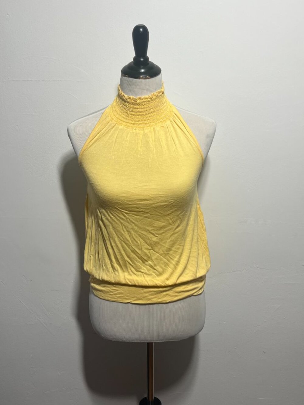 Y2K mock neck halter yellow top